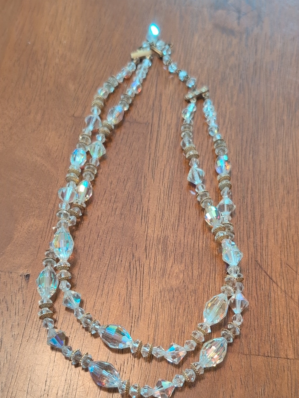 Vintage Crystal Aurora Borealis Double-Strand Necklace - Unbranded